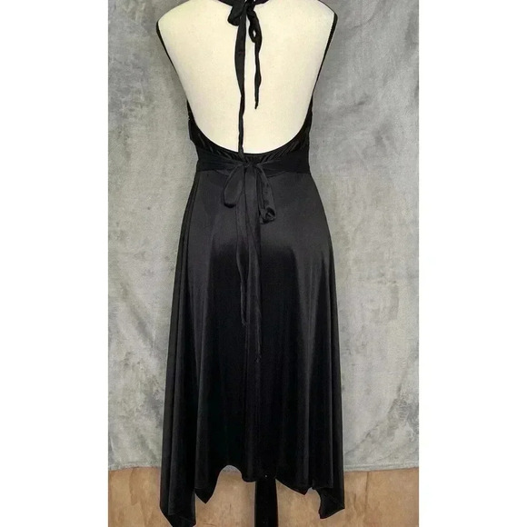 Vintage La Scala Halter Black Studded Prom Dance Liquid Knit Dress whimsigoth L - Picture 4 of 14